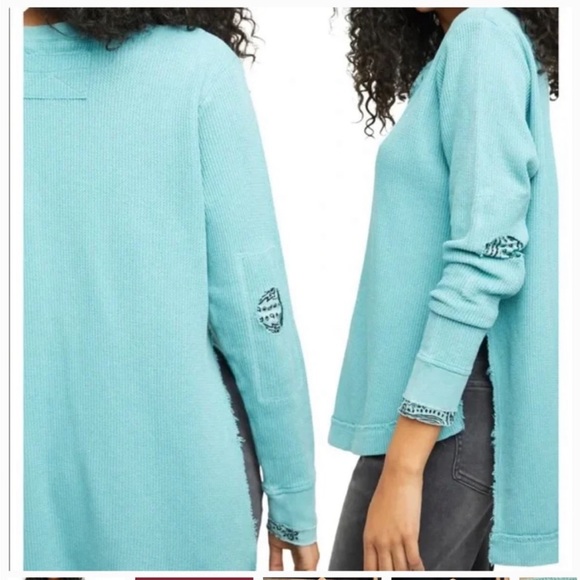 NWOT Free People Fall for you thermal Henley Aspen Sky size small - Picture 2 of 11